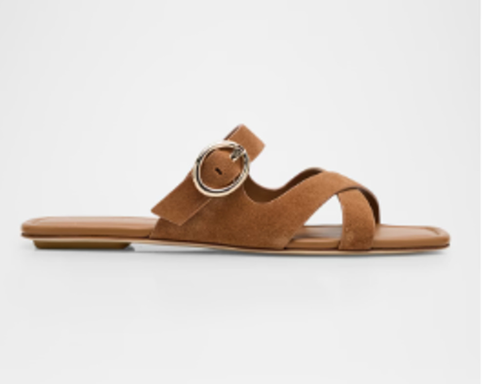 Stuart Weitzman Shoes Women's Size 5.5 Brown Villa Slide Suede Buckle Sandals